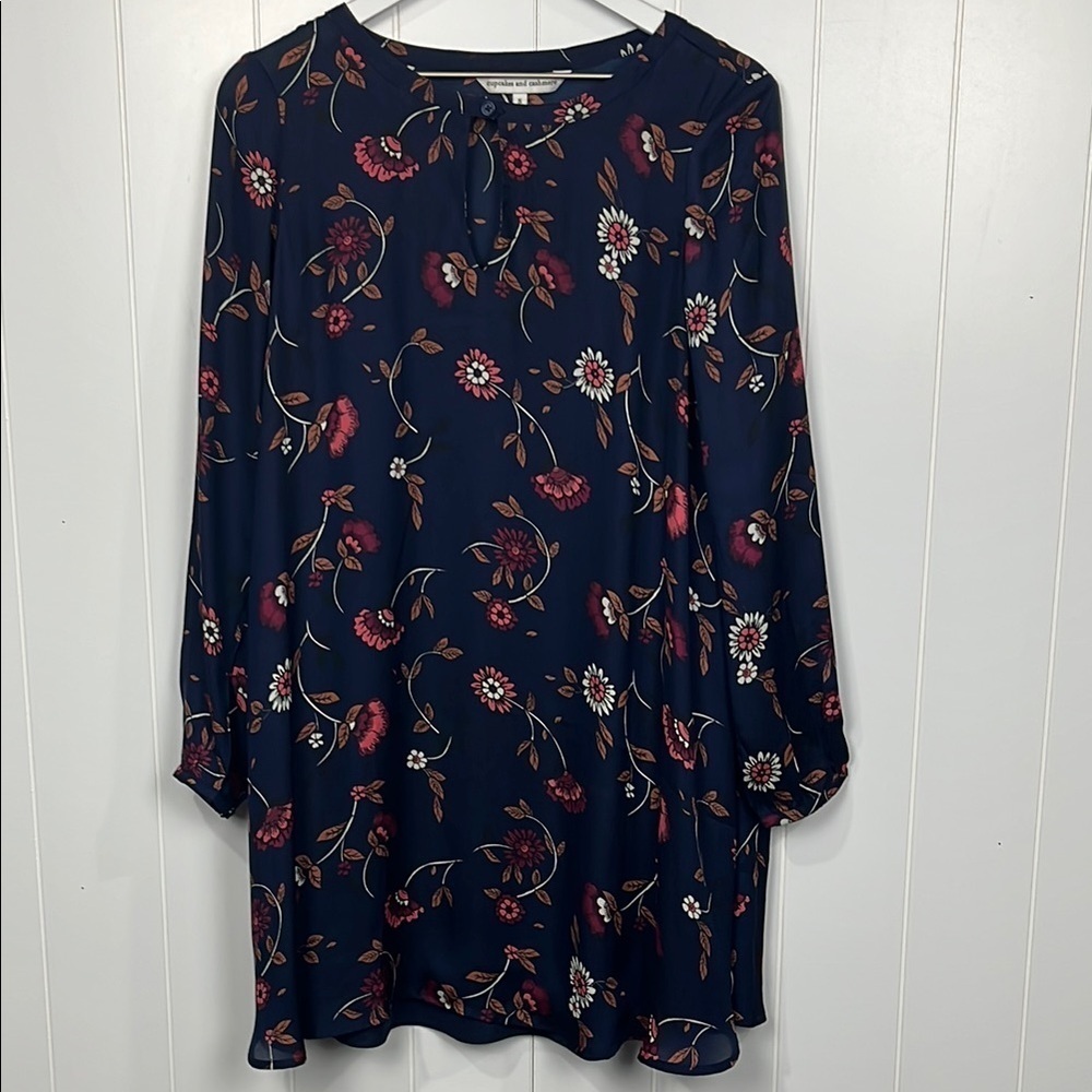 Anthropologie Cupcakes & Cashmere Dress S Navy Floral Print Swingy Quality Liner - Picture 1 of 12